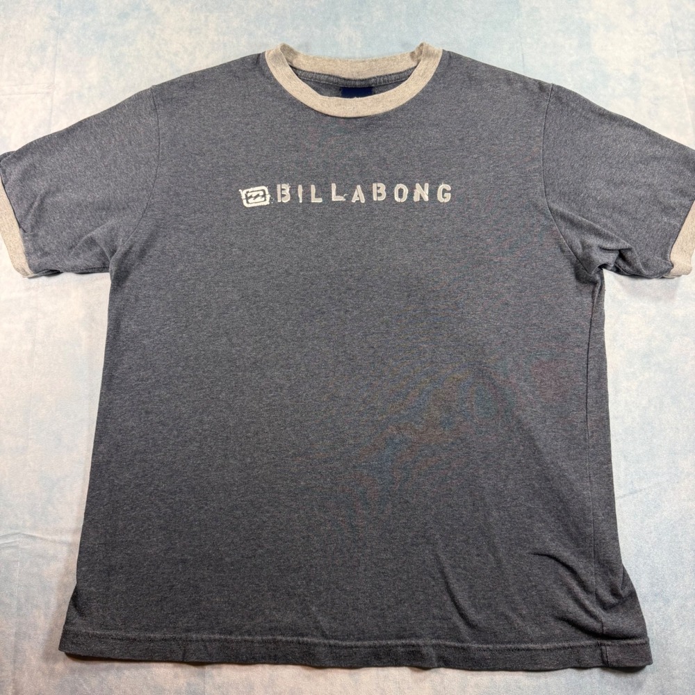 Billabong Ringer T-Shirt Mens Med Grey Good Vintage Y2K Surf Graphic Tee Grail